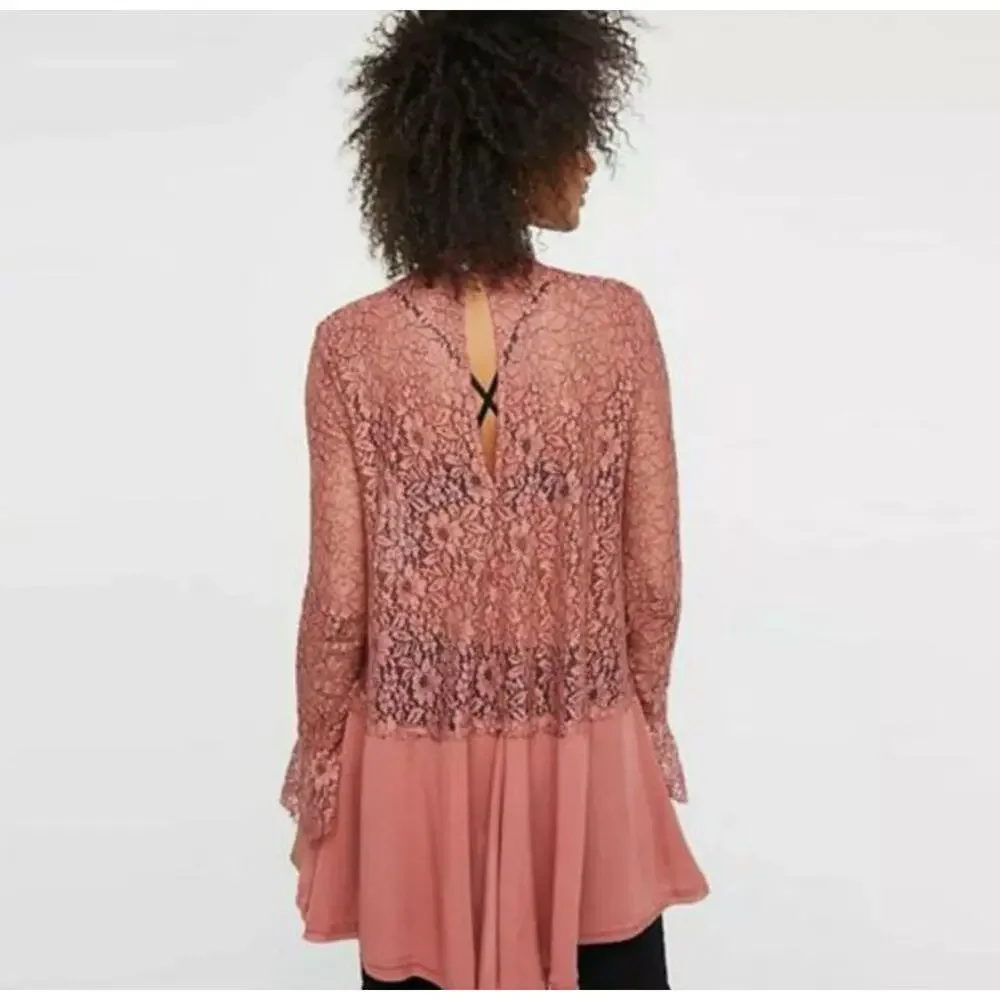 Free People Secret Origins Lace Tunic Dusty Mauve Size Medium